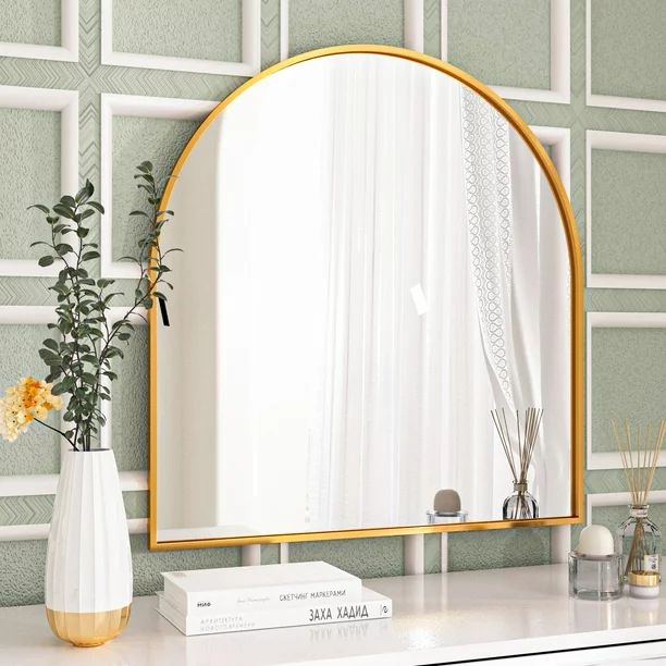 BEAUTYPEAK Bathroom Mirror Arch Wall Mirror Vanity Mirror 32"x34", Gold | Walmart (US)