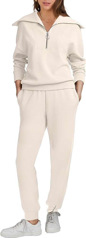 ANRABESS Women 2 Piece Outfits Sweatsuit 2024 Fall Half Zip Sweatshirt Jogger Sweatpants Tracksui... | Amazon (US)
