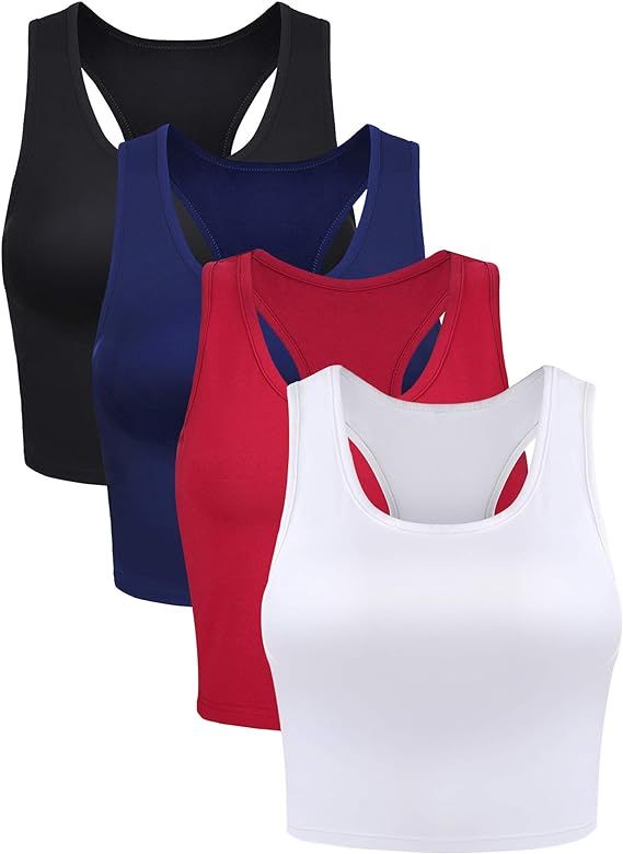 Boao 4 Pieces Basic Crop Tank Tops Sleeveless Racerback Crop Sport Top for Women | Amazon (US)
