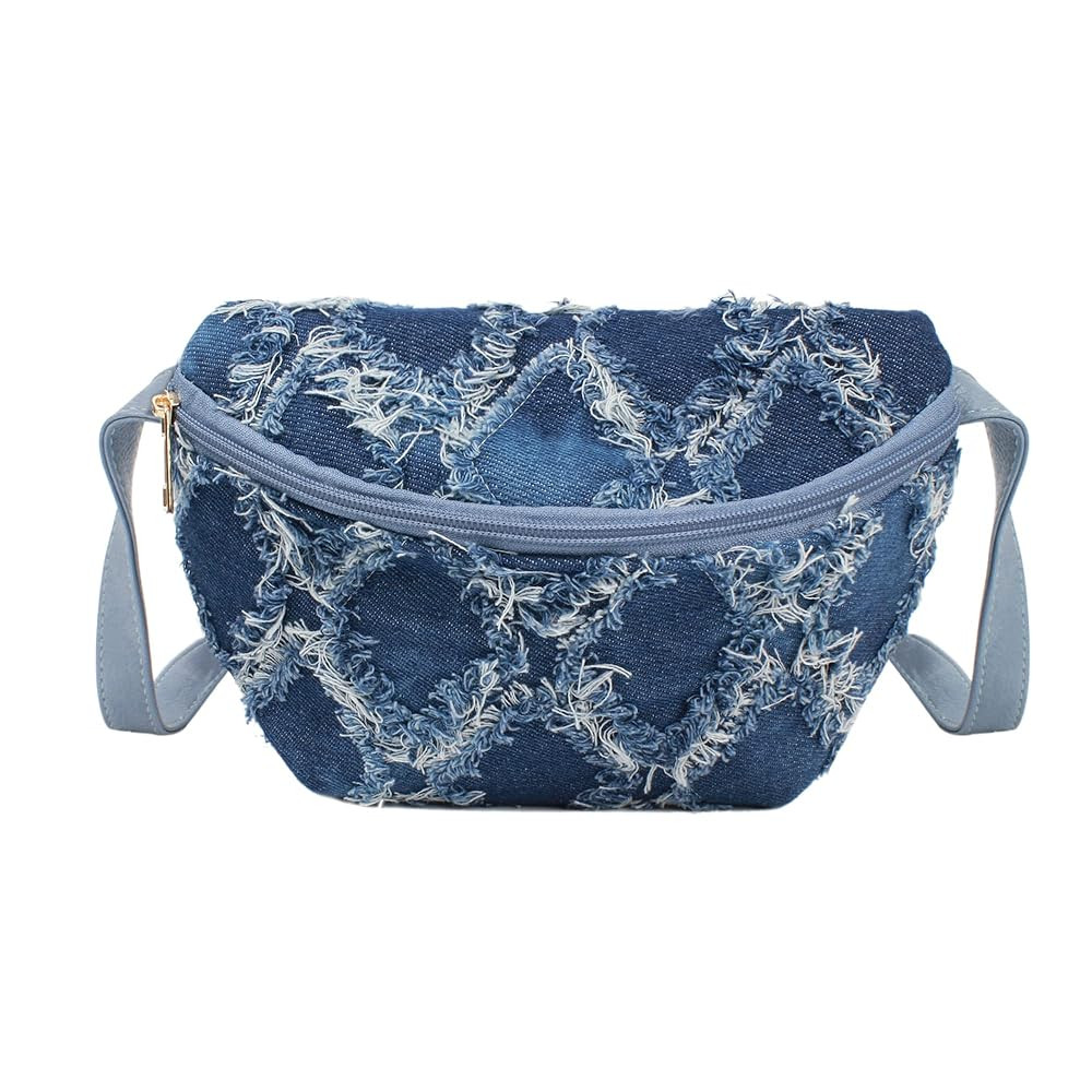 Women Small Quilting Denim Faux Leather Fanny Pack Waist Bag with Adjustable Belt | Amazon (US)
