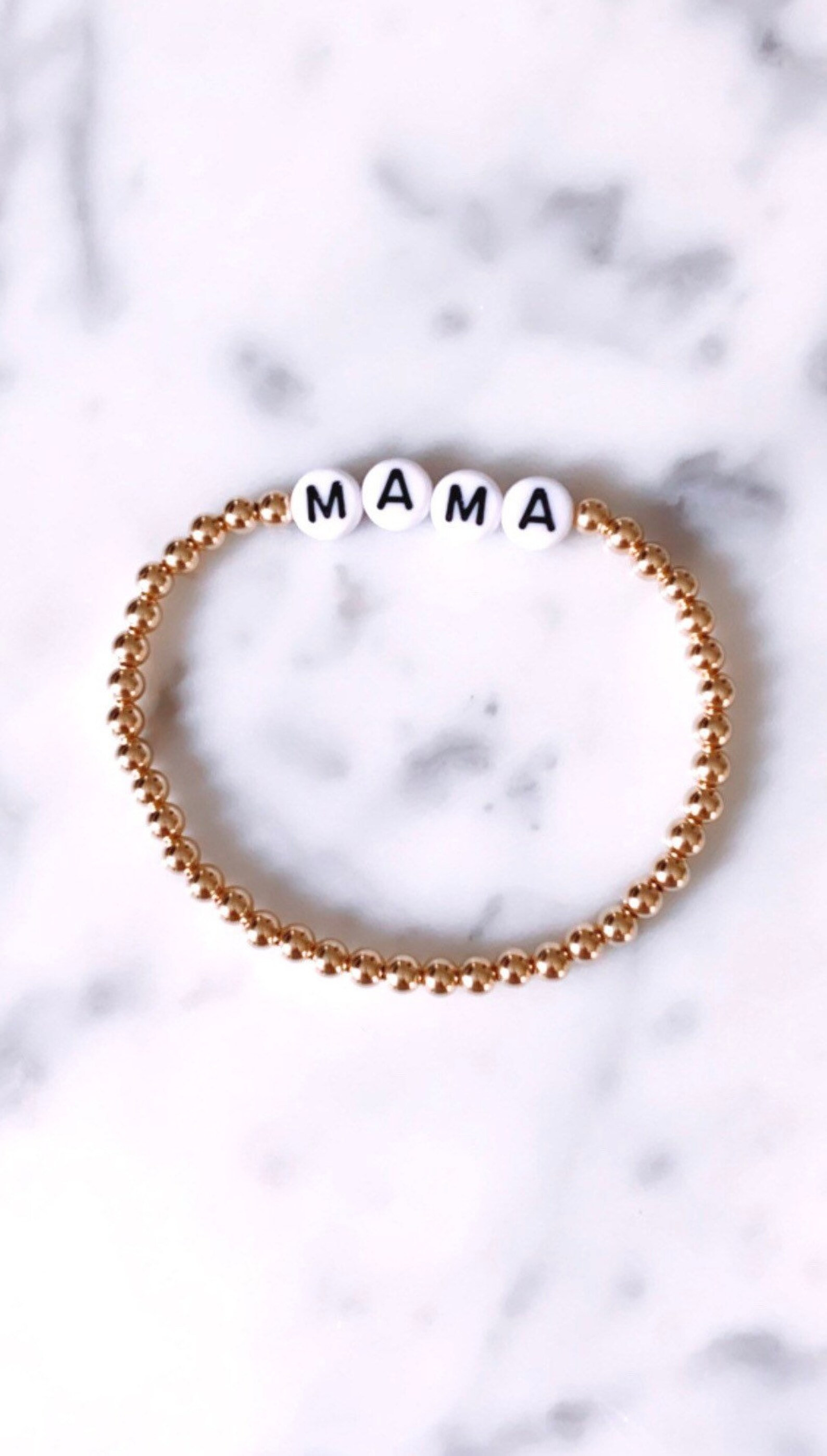 Gold & White MAMA Bracelet // 14K Gold Filled Bracelet | Stretch Bracelet | Beaded Bracelet | Mam... | Etsy (US)