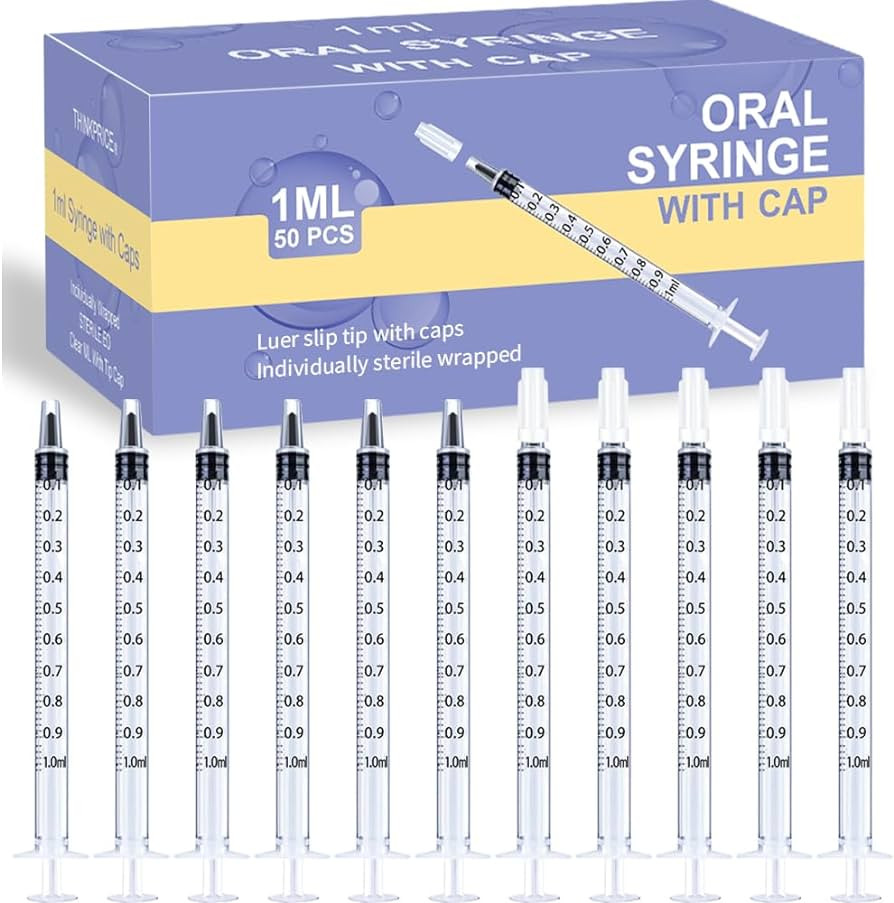 50 Pcs 1ml Syringes with Caps Oral Dispenser Individually Sterile Warpped for Medicine Dropper, C... | Amazon (US)