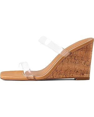 EQAUDES Wedge Sandals for Women Beach Shoes Espadrilles - Square Toe, Chunky Heel, Slip-On, Slide... | Amazon (US)