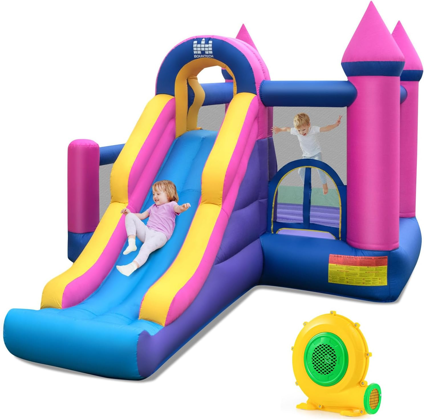 BOUNTECH Inflatable Bounce House, Princess Bouncy House with Long Slide & Ball Pit & Basketball P... | Amazon (US)