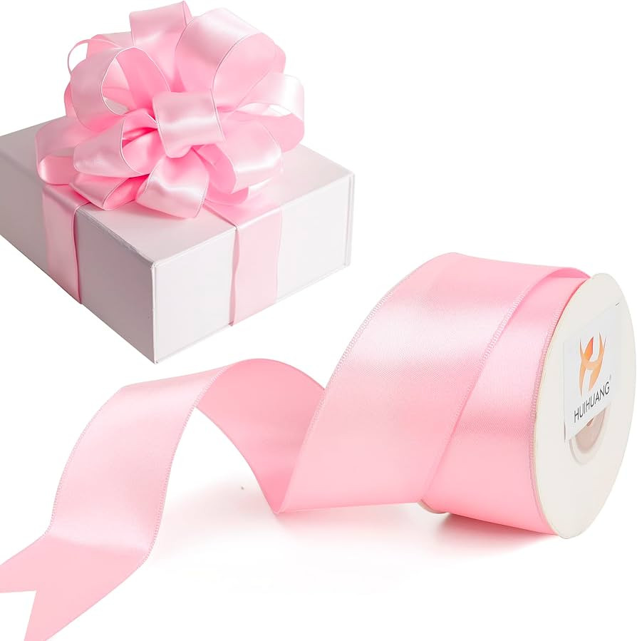 HUIHUANG Pink Satin Wired Ribbon 1-1/2 inch Light Pink Wire Ribbon for Easter Wreaths, Bows Makin... | Amazon (US)