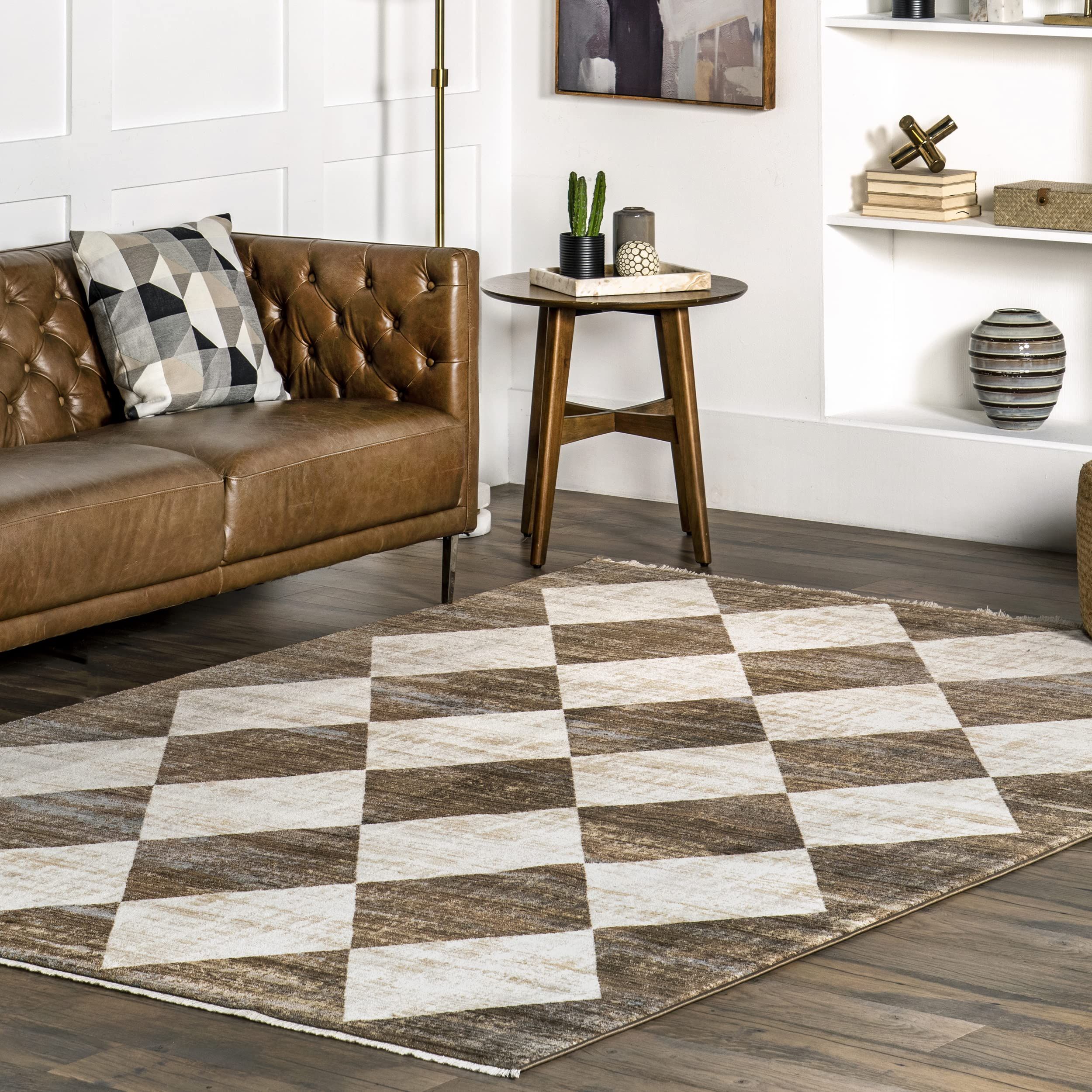 nuLOOM Meline Checkered Fringe Area Rug - 8x10 Area Rug Modern/Contemporary Beige/Ivory Rugs for ... | Amazon (US)
