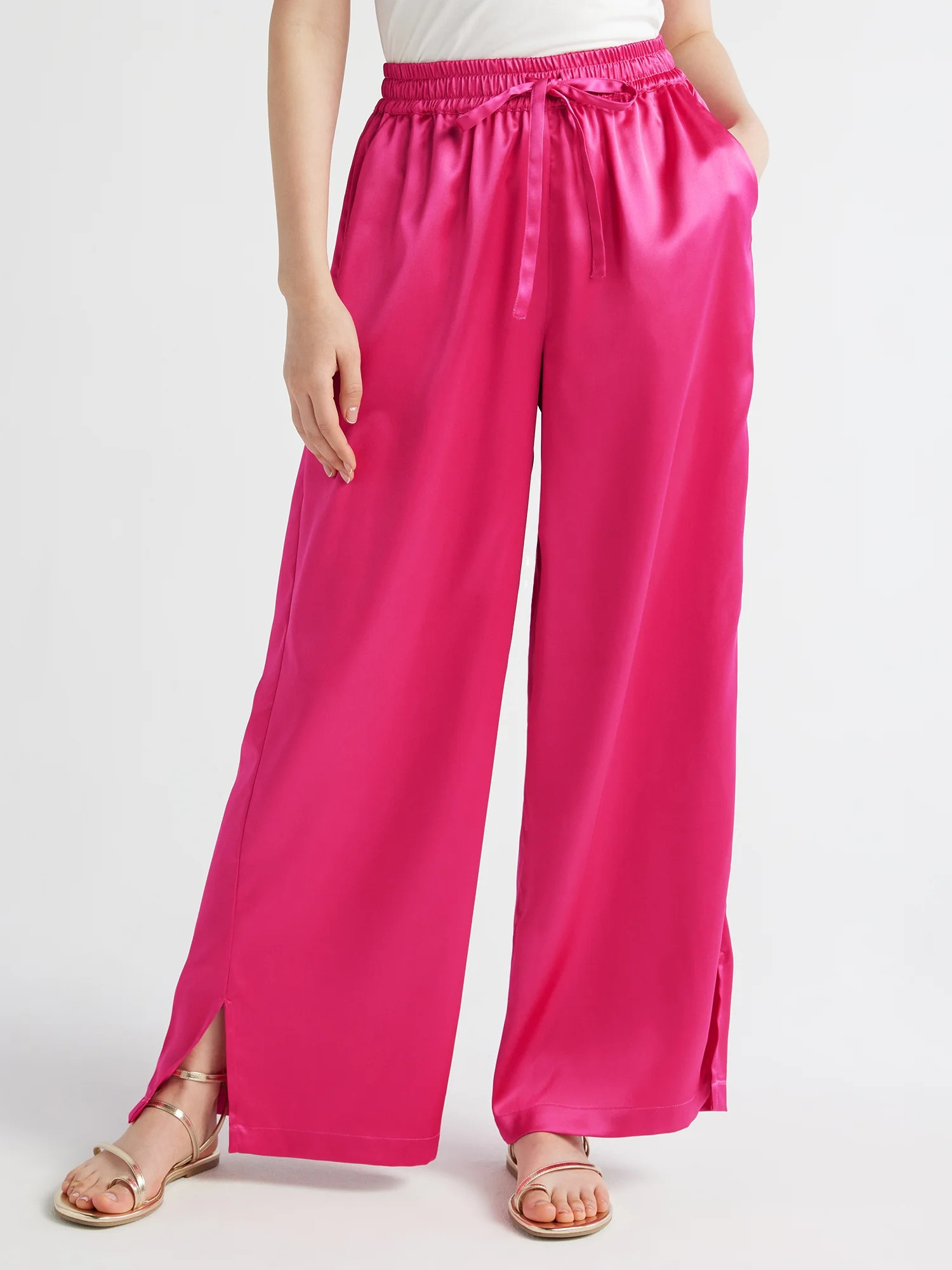 Scoop Women’s Wide Leg Satin Pants, Sizes XS-XXL | Walmart (US)
