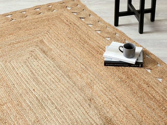 Jute Area Rug 3'x5'ft Scalloped Rectangular Natural Fibre Handwoven Boho Reversible Soft Braided ... | Amazon (US)