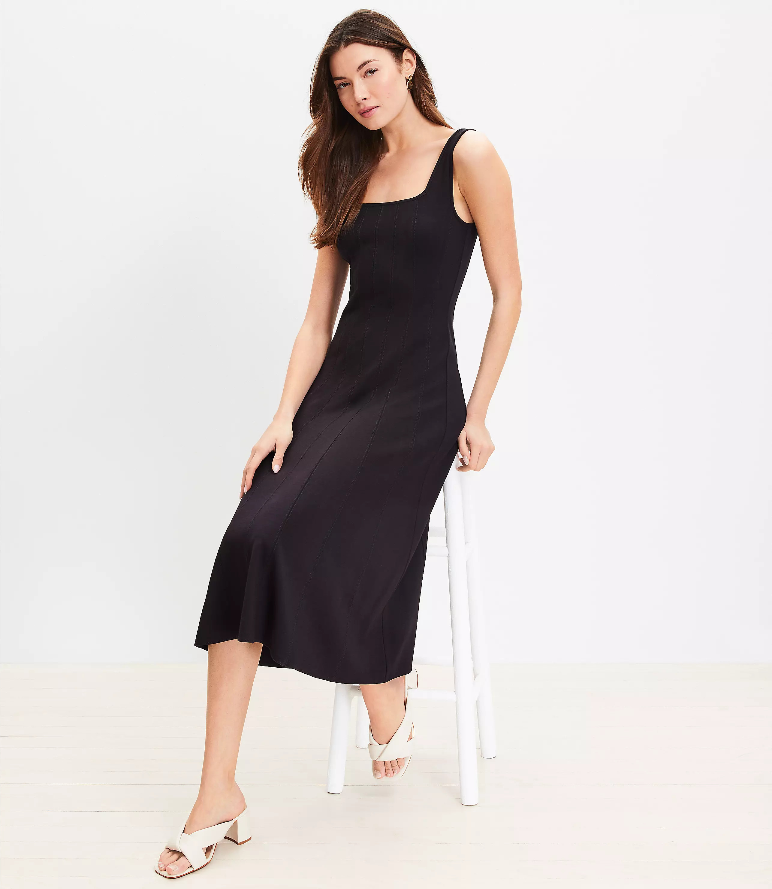 Ponte Seamed Flare Midi Dress | LOFT