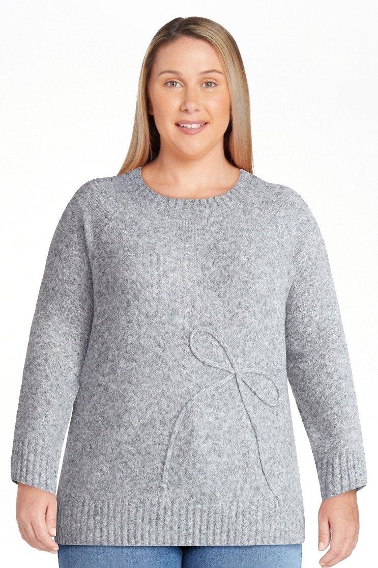 Terra & Sky Women’s Plus Bow Stitch Crewneck Sweater, Lightweight, Sizes 0X-4X | Walmart (US)