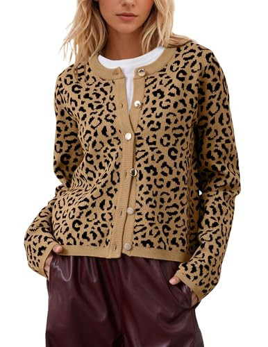 Ziesexy Leopard Cardigan Long Sleeve Open Front Button Up Cheetah Print Top Leopard Sweater Coat Cropped Cardigan Jackets | Amazon (US)