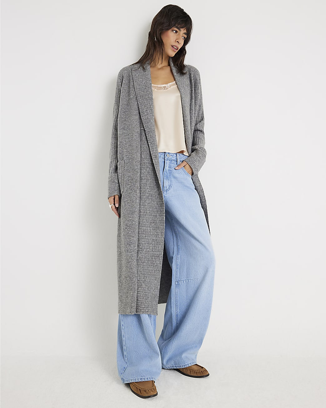 Grey Knitted Maxi Cardigan | River Island UK & IE