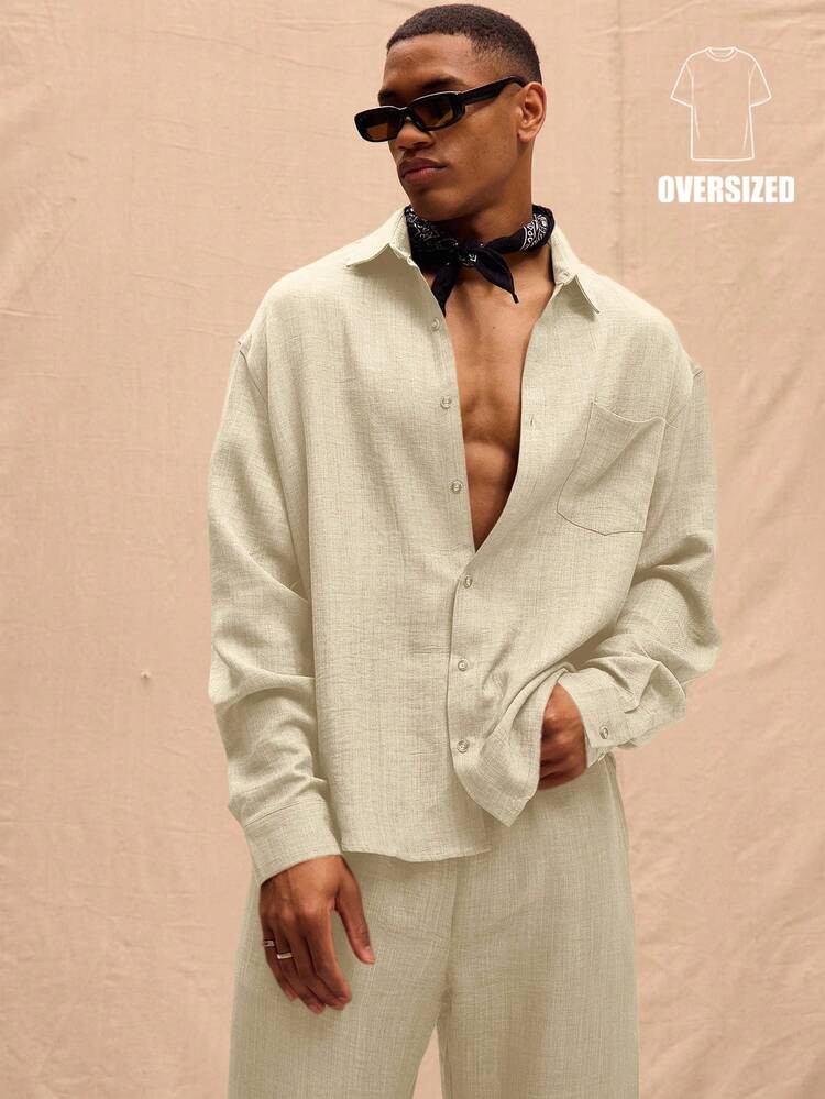 SHEIN X Scheana Musero Men Oversized Long Sleeved Linen Shirt Co Ord Top Only Spring Summer Vacat... | SHEIN
