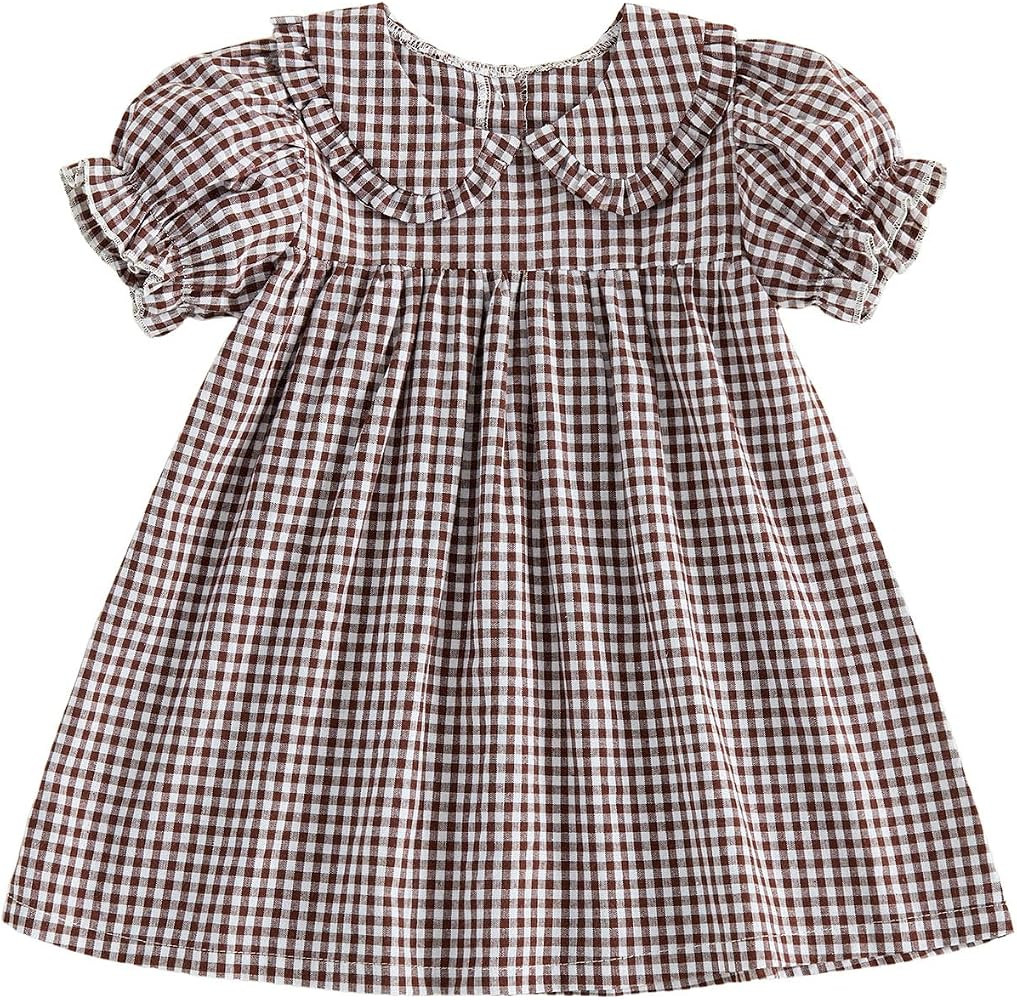 Toddler Baby Girl Dress Doll Collar Short Sleeve Smocked Dresses Ruffle Gingham Sundress Casual S... | Amazon (US)