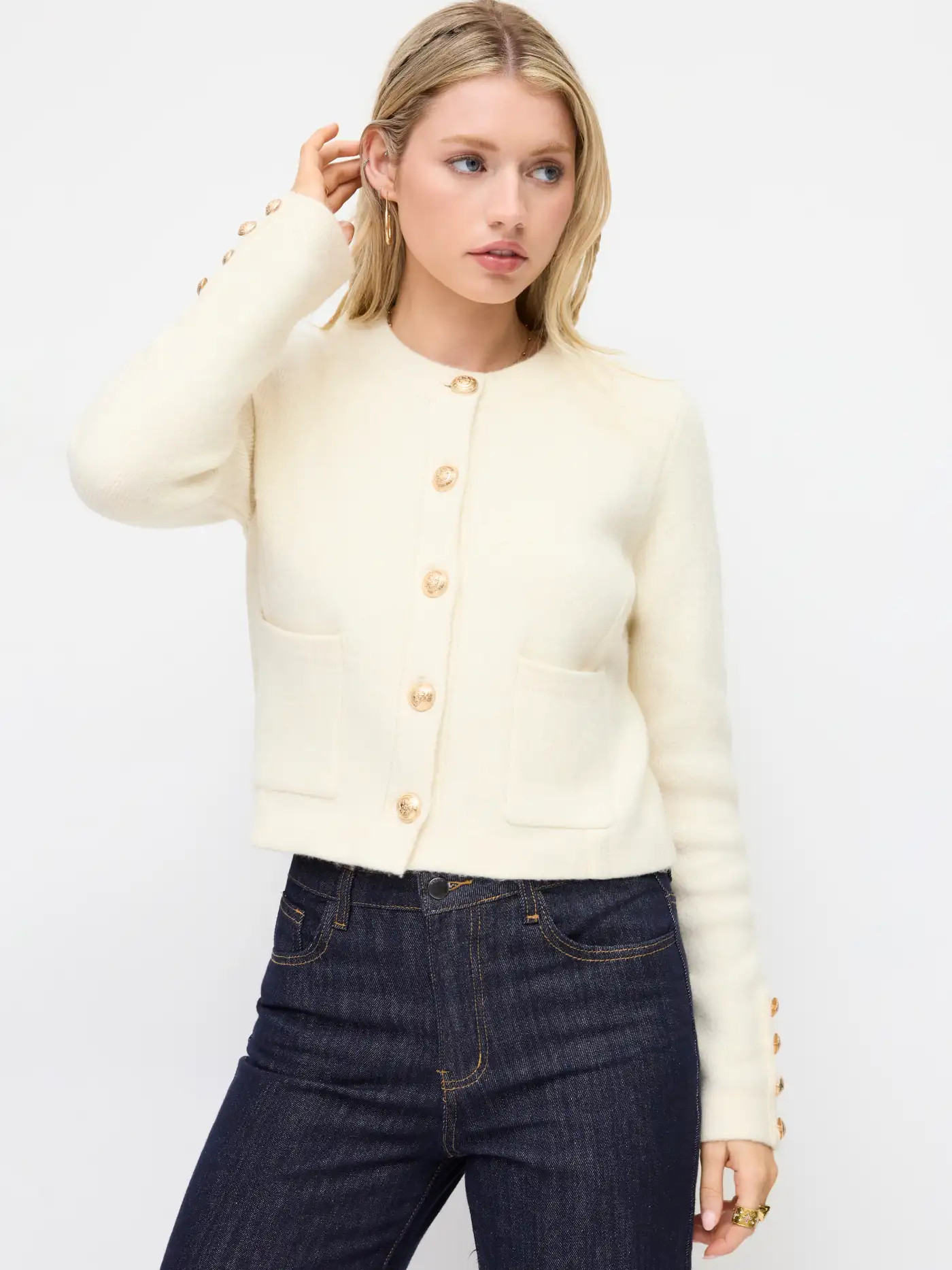 Knit Fabric Knit Wool-blend Round Neckline Metal Button Cardigan For Daily Casual Work | Cider
