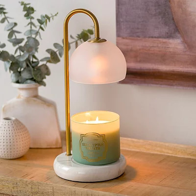 Faux Marble Base Candle Warmer Lamp with Timer, White, 13.35H x 6.3 , Metal/Glass | Kirkland's Home | Kirklands