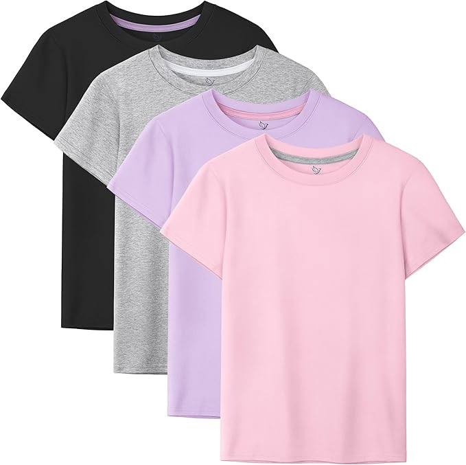 4 Pack Girls Shirts Cotton Short Sleeve Shirts for Girls Kids T-Shirts Tees Summer Tops | Amazon (US)