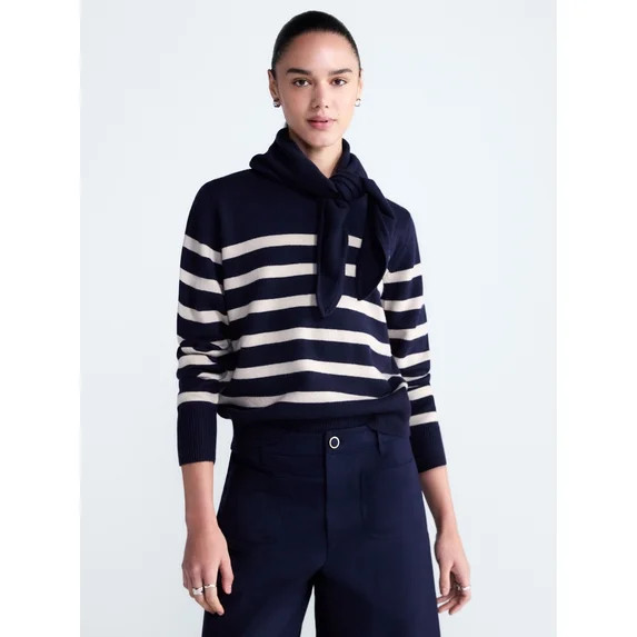 Free Assembly Women's and Women's Plus Cropped Crewneck Sweater with Scarf, Lightweight, Sizes XS... | Walmart (US)