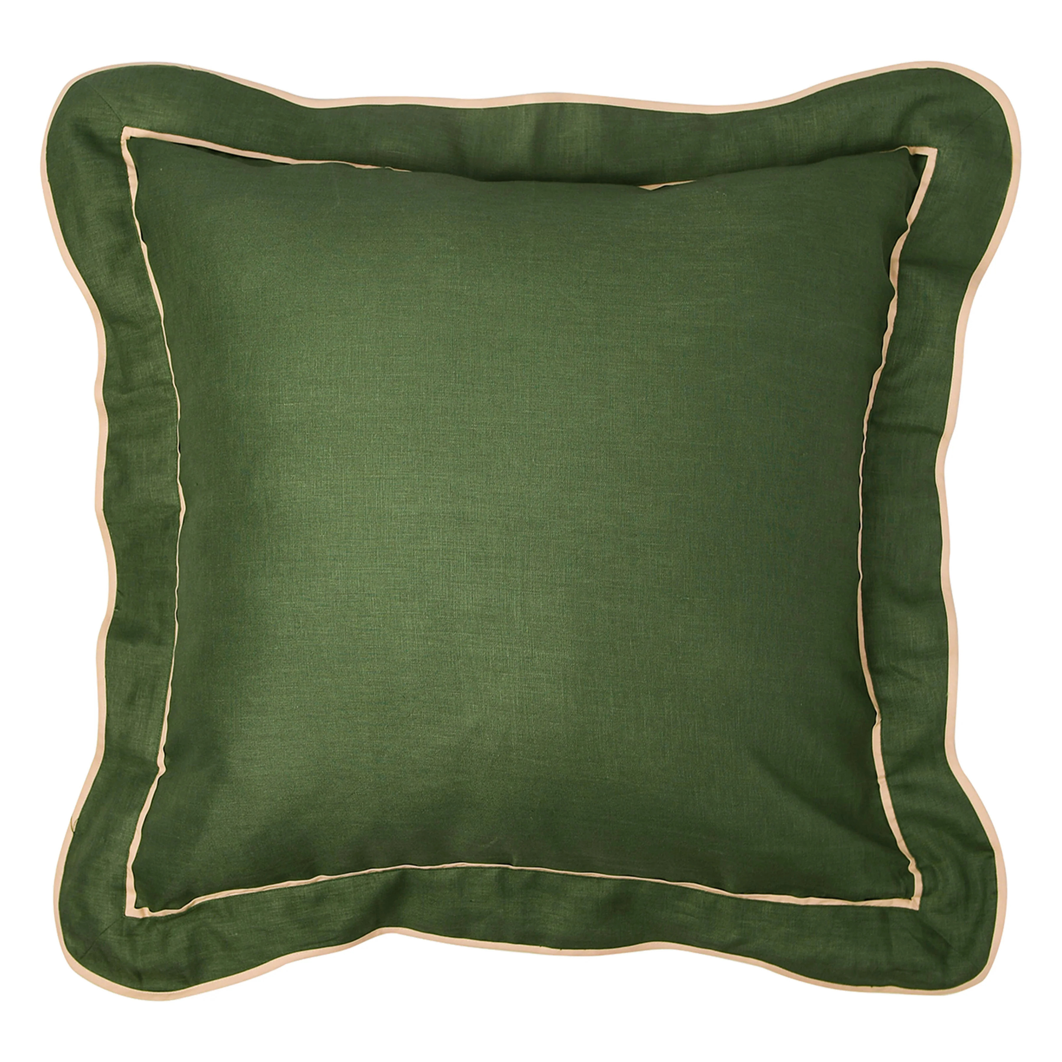 Hunter Green & Taupe Linen Scallop Shams | Biscuit Home