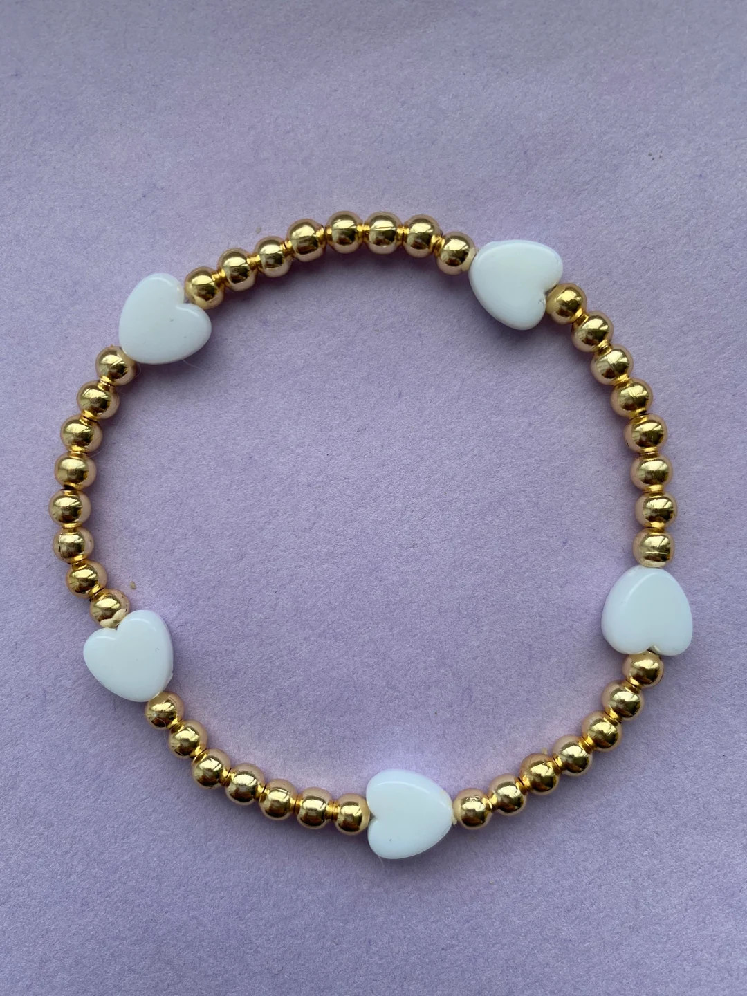 White Heart Gold / Silver Plated Beaded Bracelet - Etsy | Etsy (US)