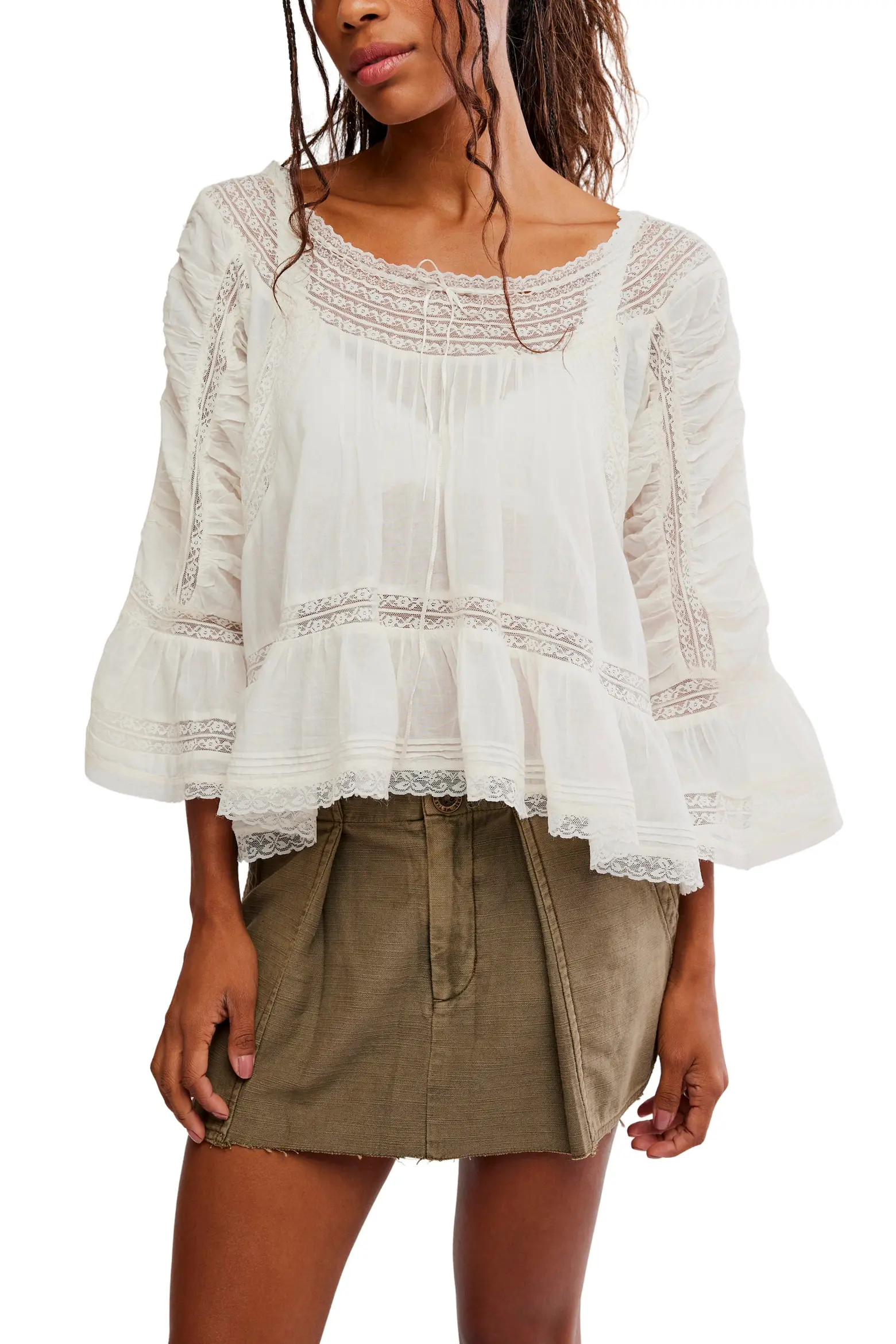 Free People She's a Romantic Lace Detail Cotton Top (Women) | Nordstrom | Nordstrom
