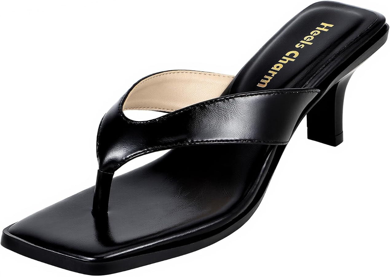 Kitten Heels for Women Square Open Toe Slip On Flip Flop Heeled Sandals | Amazon (US)