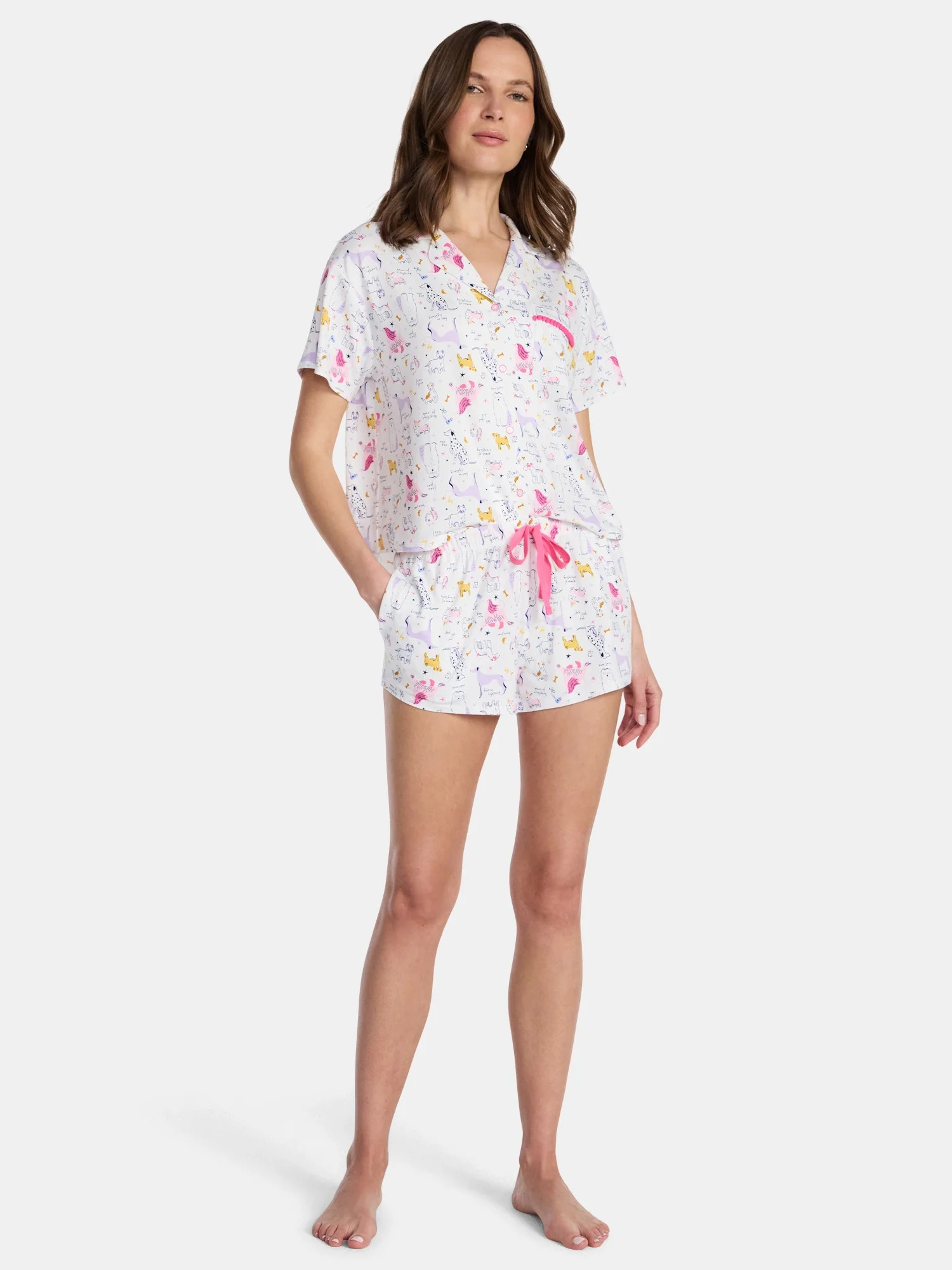 Dogs Women's Knit Notch Collar Top and Shorts Pajama Set from Way to Celebrate, 2-Piece, Sizes XS... | Walmart (US)