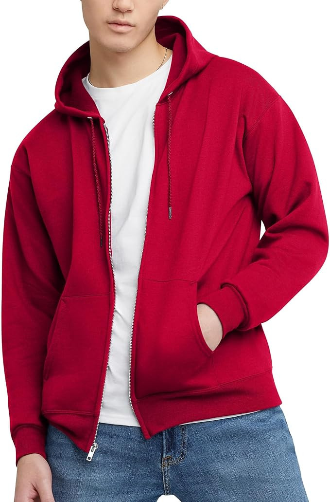 Hanes Men's Hoodie, EcoSmart Fleece Zip-Front Hooded Sweatshirt, Cotton-Blend Fleece Hooded Sweat... | Amazon (US)