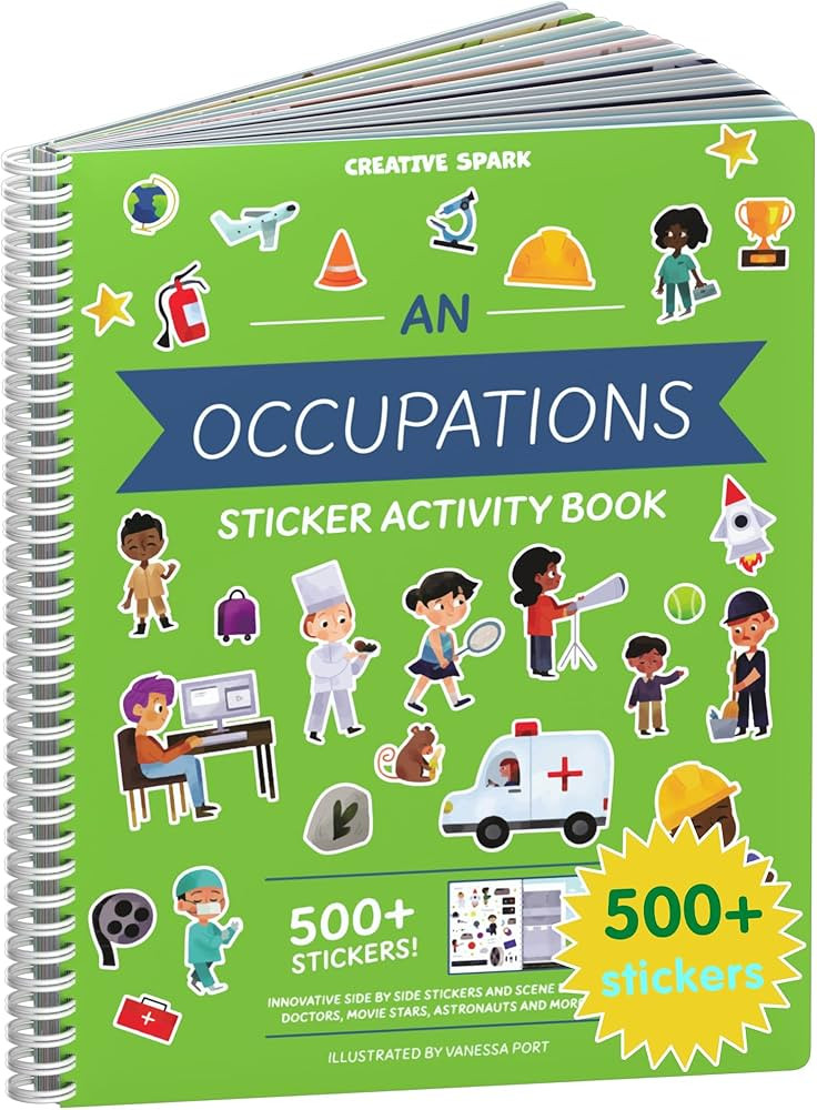 CUPKIN Sticker Book for Kids 2-4, 500+ Kid Stickers, When I Grow Up, 12 Coloring Pages, 12 Side b... | Amazon (US)