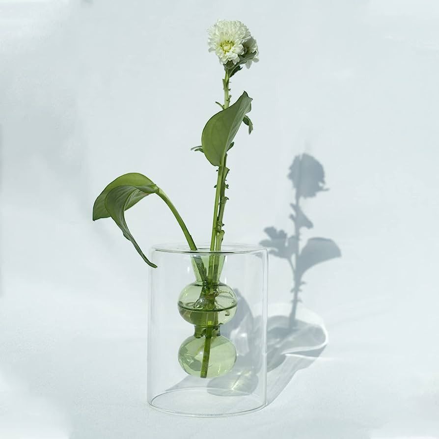POPODIPSI Green Glass Bubble Vase Double Layer Decor Blown Modern Decorative Flower Vases Gift fo... | Amazon (US)