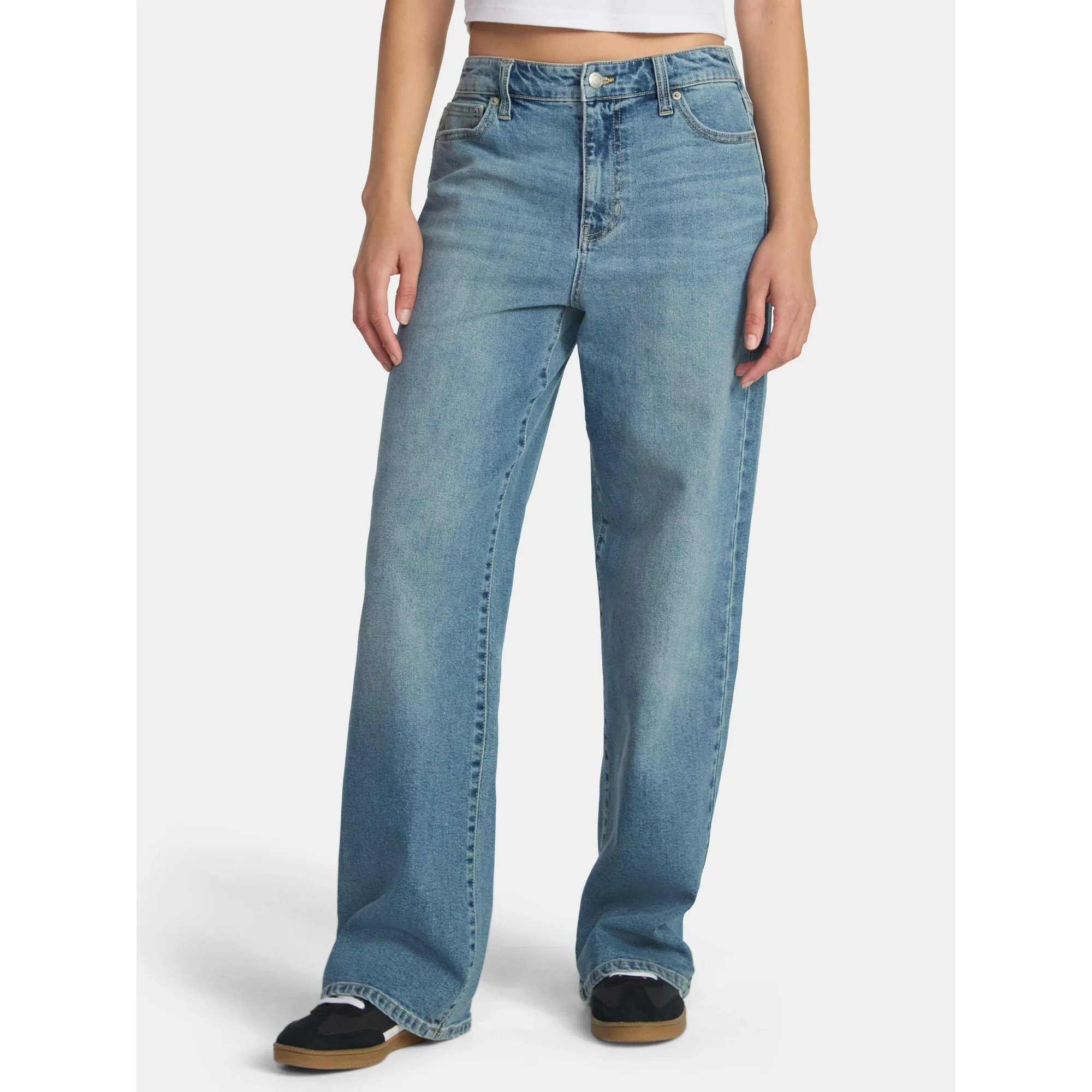 No Boundaries High Rise Baggy Wide Leg Jeans, 32'' Inseam, Women’s and Women's Plus | Walmart (US)