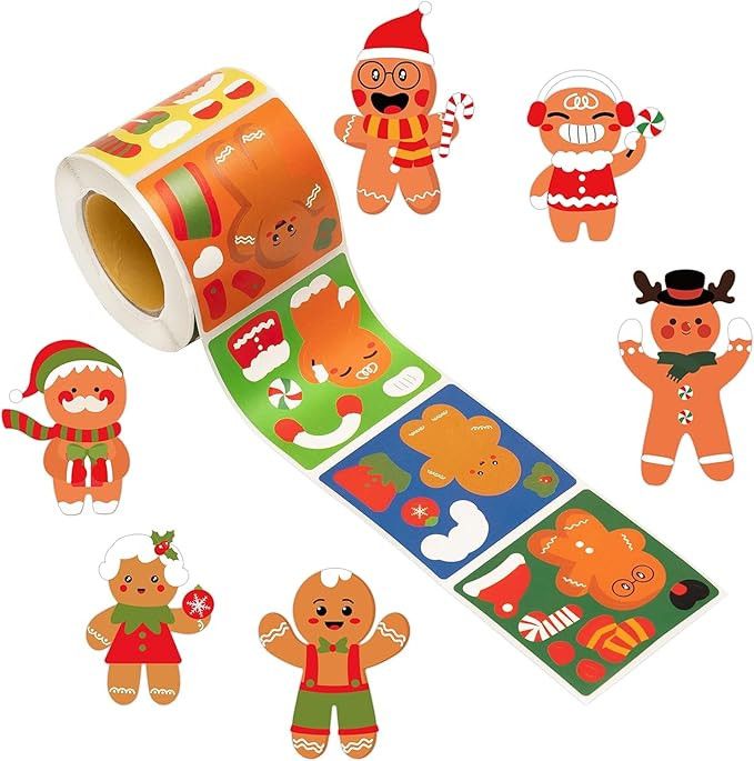 Haooryx 300PCS Make Your Own Gingerbread Man Stickers Christmas Make a Face Sticker Roll Mix and ... | Amazon (US)