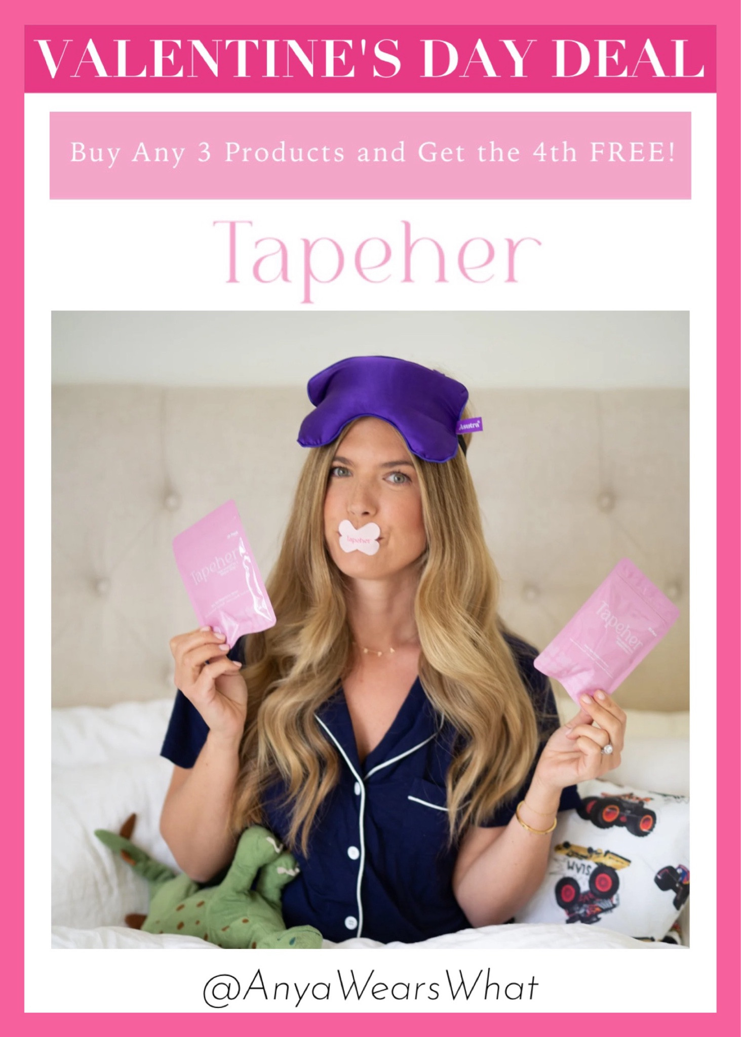 Buy 3, Get 1 Free! Plus, get an extra 15% off with code: ANYA15 💕

Taping your mouth during sleep encourages nasal breathing, which can improve oxygenation, reduce snoring, and enhance overall sleep quality, leading to better recovery. Using mouth tape can even promote better alignment of your jaw and airway. 

Don't miss out on this amazing Valentine's Day Deal! 💕

#tapeher #mouthtape #sleep #nightroutine #ltkbeauty #valentinesday #natural #health

#LTKfindsunder100 #LTKsalealert 

#LTKHome #LTKHoliday #LTKGiftGuide