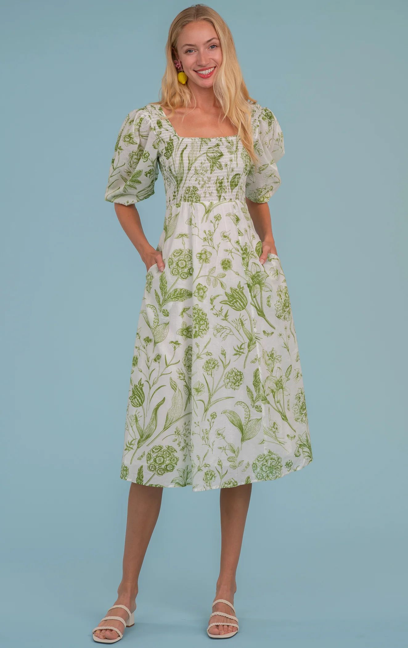 Bridget Midi Dress in Toile Leaf | Olivia James The Label