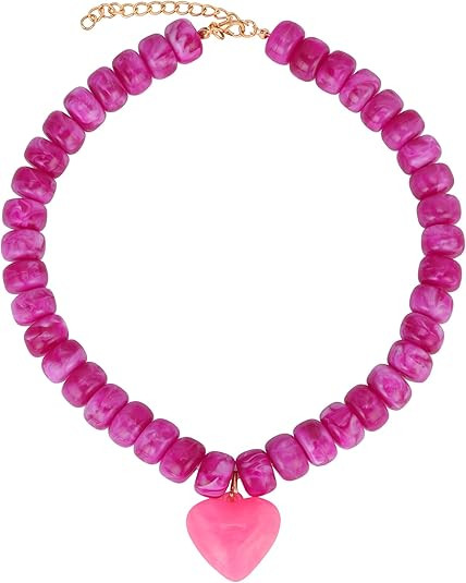 Chunky Colorful Beaded Statement Boho Summer Beach Chokers Necklace Heart Pendant Pink Green Yell... | Amazon (US)