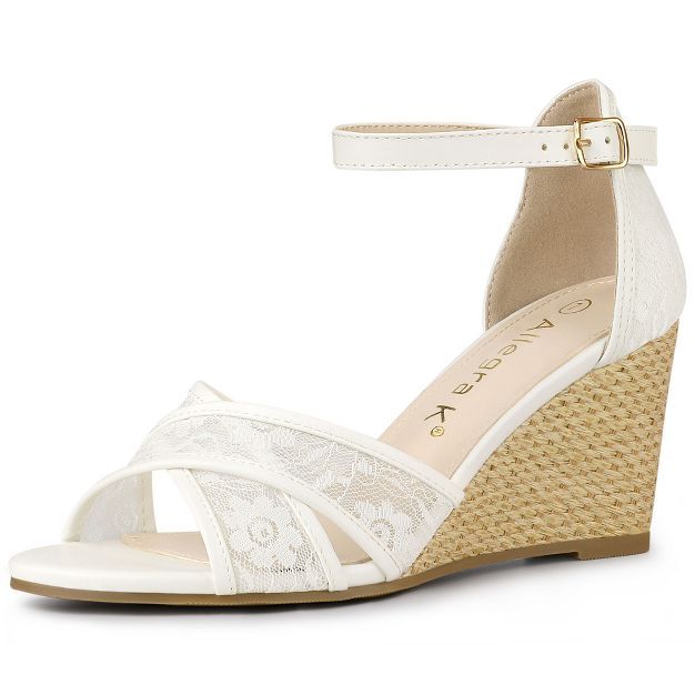 Allegra K Women's Floral Lace Mesh Wedges Sandals | Target