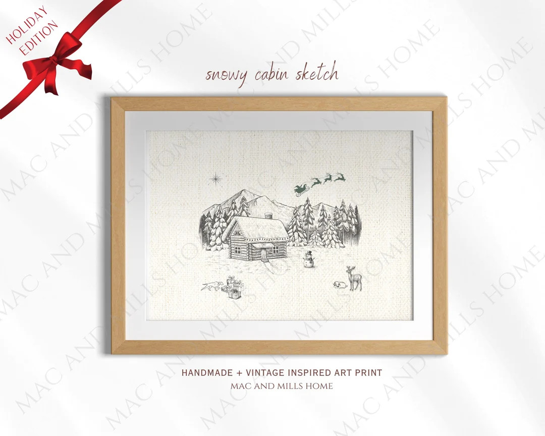 Christmas Cabin Digital Art | Rustic Winter Scene | Holiday Printable Wall Decor - Etsy | Etsy (US)