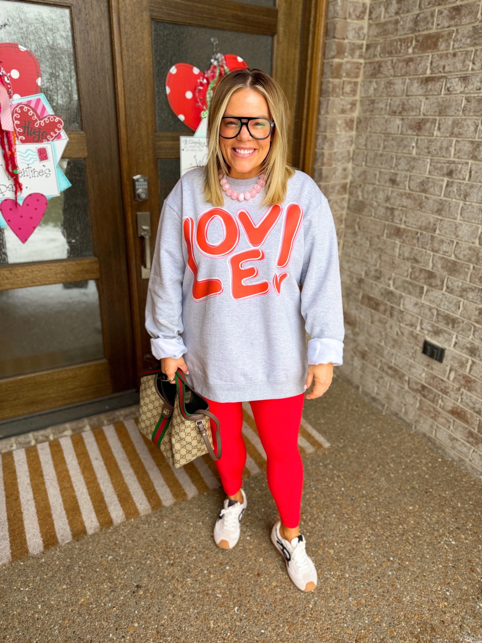 valentines day outfit, casual valentines day look, preppy style, trendy fashion, love sweatshirt, february closet staples, ootd, red leggings

#LTKootd #LTKValentine #LTKSeasonal