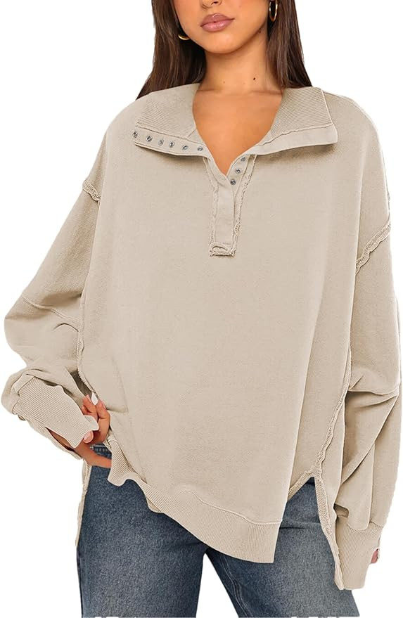 Wanzetaly Womens Oversized V Neck Hoodies Pullover Y2K Sweatshirt Long Sleeve Shirt Tops 2024 Clo... | Amazon (US)