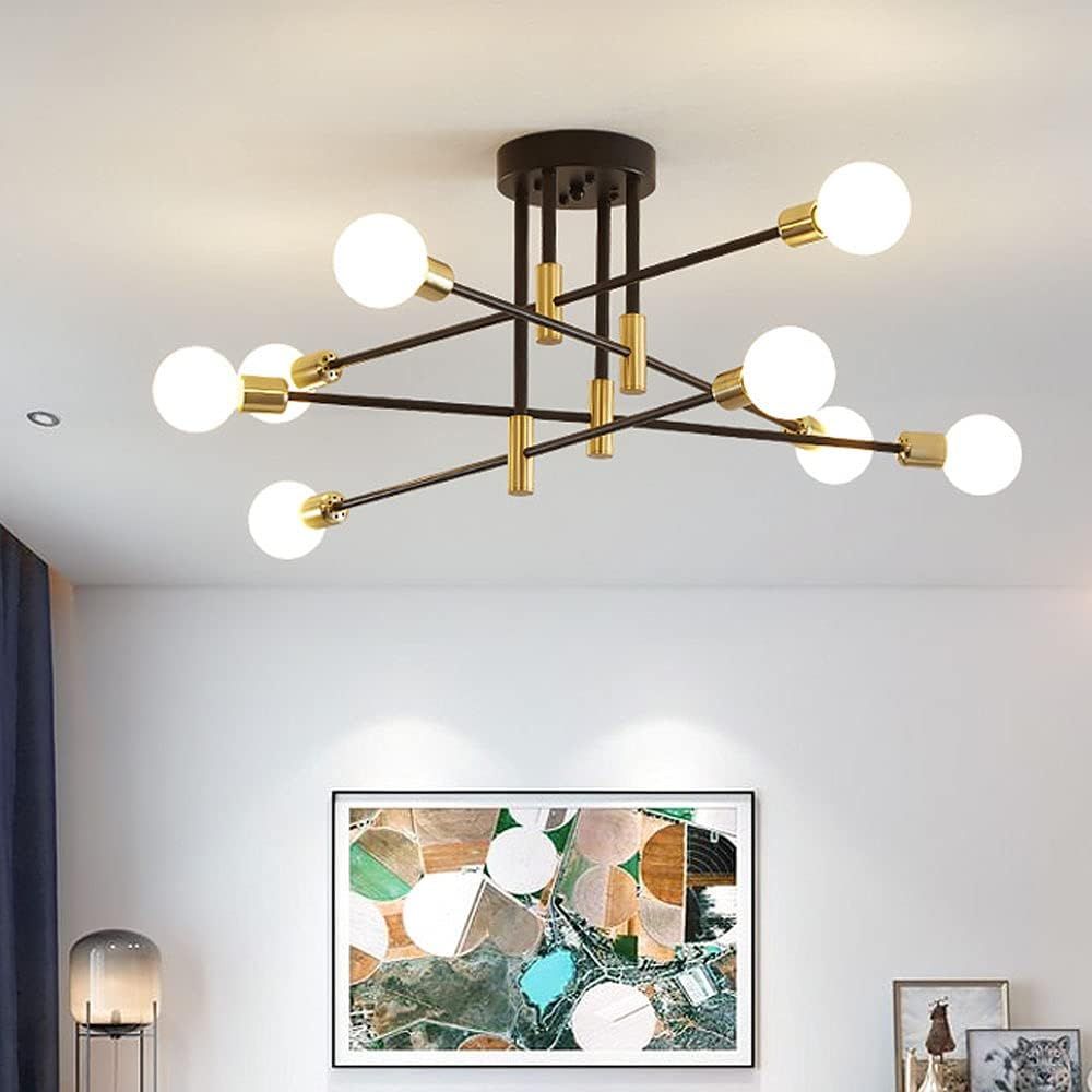 Sputnik Chandelier Modern Ceiling Light Fixture Mid Century Black and Gold Industrial Pendant Light  | Amazon (US)