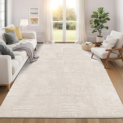 Pauwer 8x10 Washable Area Rugs for Living Room Modern Beige Solid Color Soft Fluffy Rugs for Bedr... | Amazon (US)