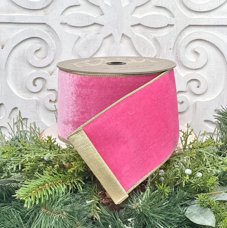 Pink Velvet Ribbon Pink and Gold Velvet Ribbon Dark Pink - Etsy | Etsy (US)