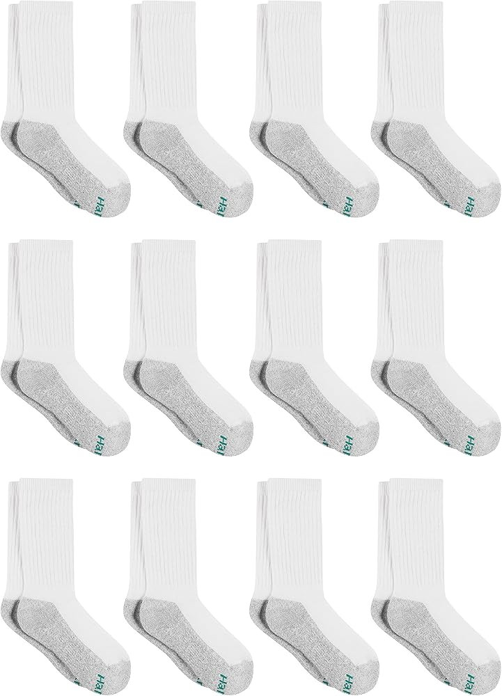 Hanes Boys' Socks, Double Tough Cushioned Crew Socks, 12-pair Packs | Amazon (US)