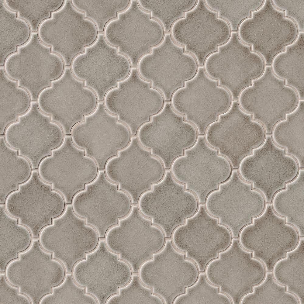 Dove Gray Arabesque 10.5 in. x 15.5 in. x 8 mm Glossy Ceramic Mesh-Mounted Mosaic Wall Tile (1.13... | The Home Depot