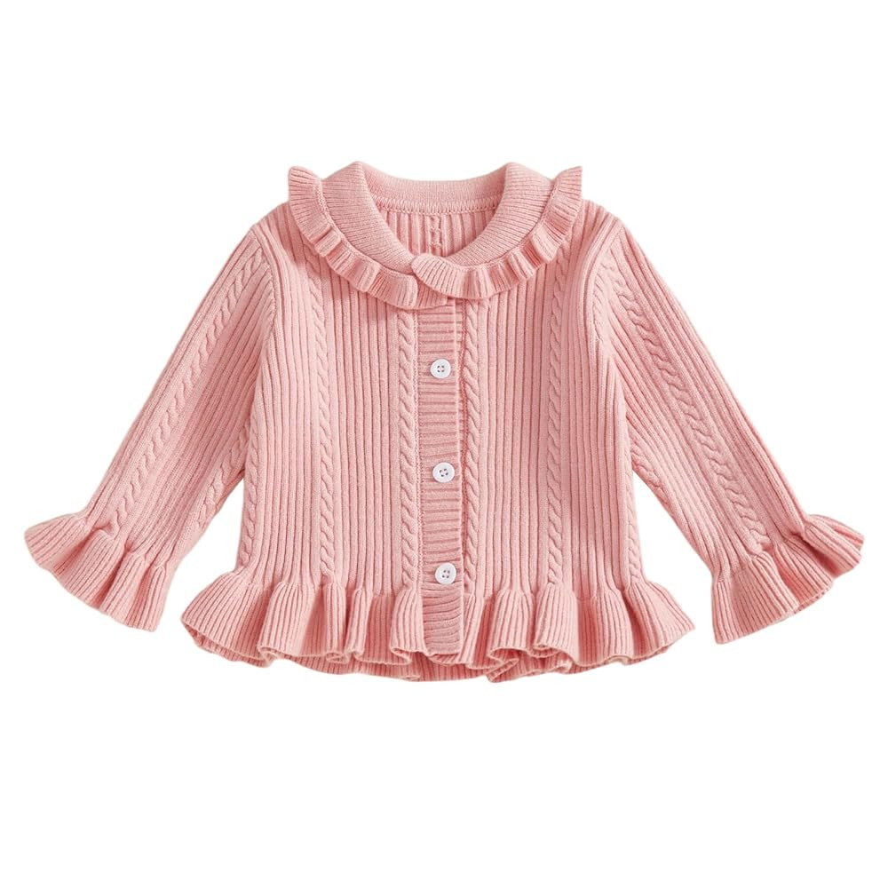 Baby Girl Cable Knit Cardigan Sweater Button Down Ruffle Sweaters Outwear Toddler Fall Spring Clo... | Amazon (US)