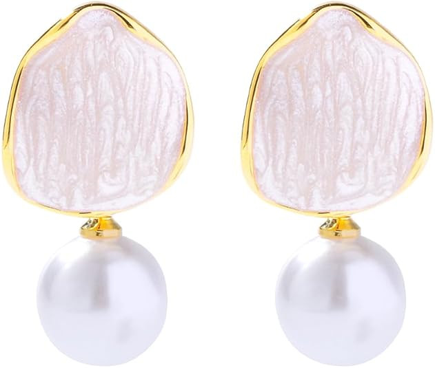 White Simulated Seashell Dangle Earrings for Women Gifts | Amazon (US)