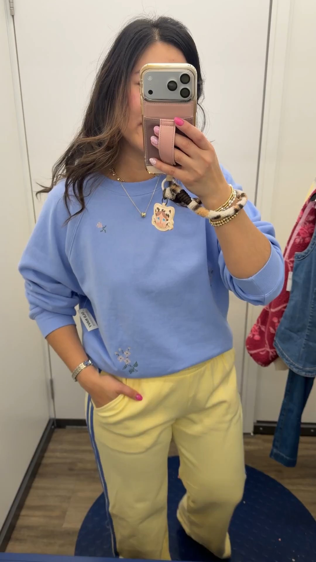 Old Navy 
Sweatshirt: Medium
Yellow Pants: Small 