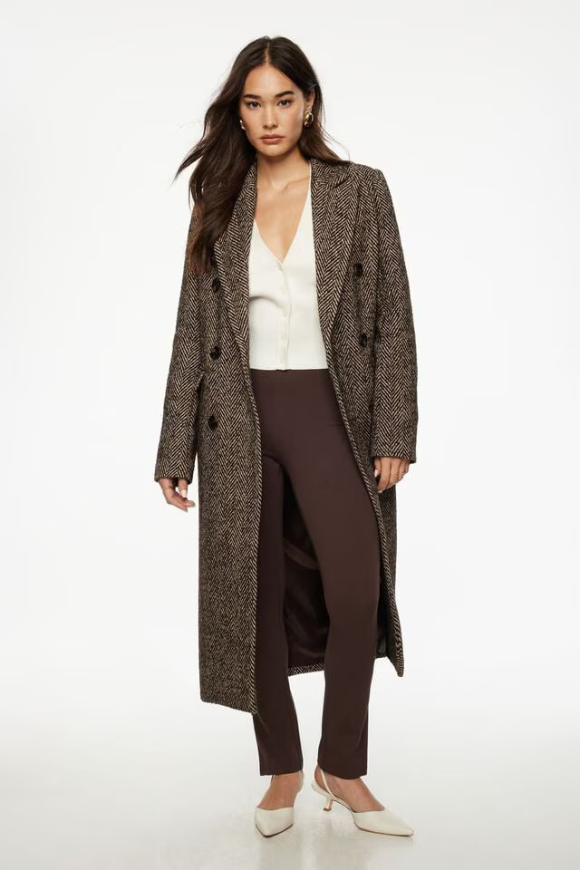 Double Breasted Herringbone Coat | Dynamite Clothing