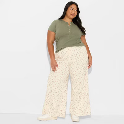 Women's Low-Rise Super Wide Leg Pull-On Pants - Wild Fable™ Ivory Floral XXL | Target