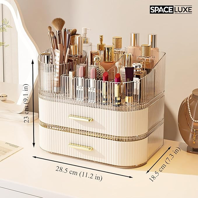 Makeup Organizer with Drawers and 360° Rotating Brush Holder, Large Capacity Cosmetic Storage fo... | Amazon (US)